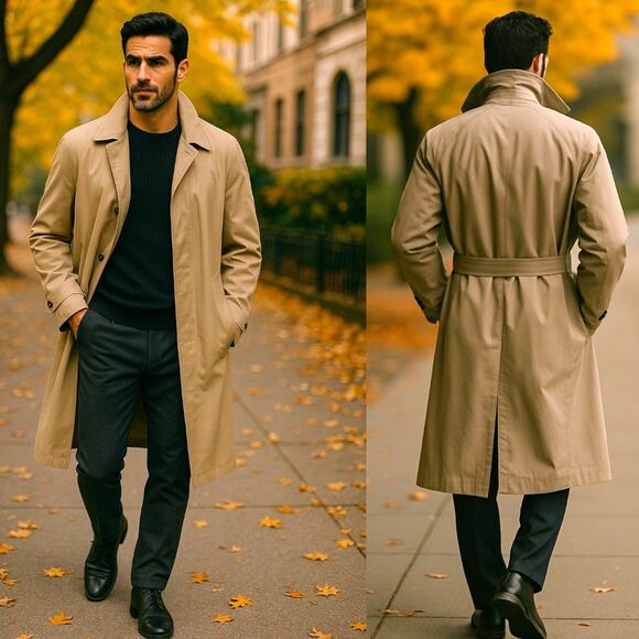 NWT Jos A Bank $350 Tan Trench Coat 44R Removable Plaid Wool Liner Belted Long - Picture 1 of 12